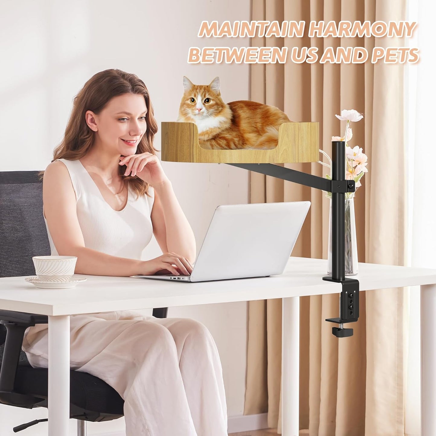 Elevate Your Cat's Comfort with Our Adjustable 360° Rotating Desktop Bed - Perfect Hammock for Indoor Cats and Small Spaces
