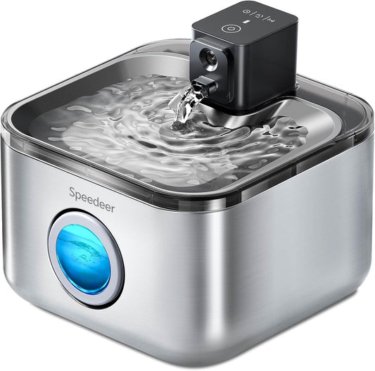 Wireless Cat Water Fountain Stainless Steel, 135Oz/4L Pet Fountain Battery Operated, Cordless Running Water Dispenser for Cats & Dogs with Motion Sensor, Ultra Quiet, Multi-Filtration