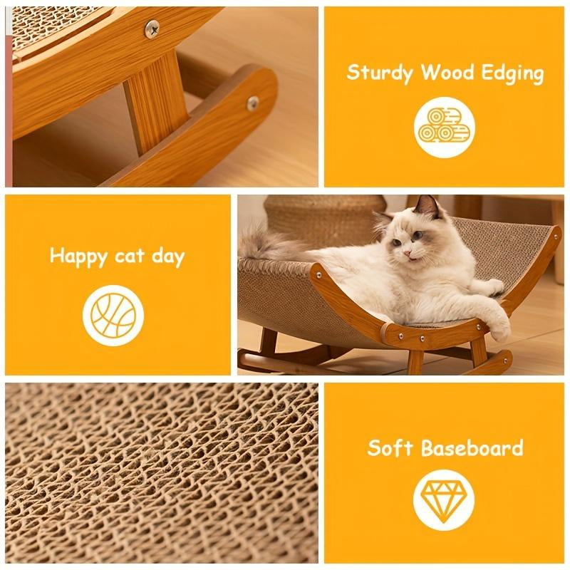 Elevate Your Cat's Comfort: Stylish Wooden Scratcher Bed with Cozy Pad! 🐾💖