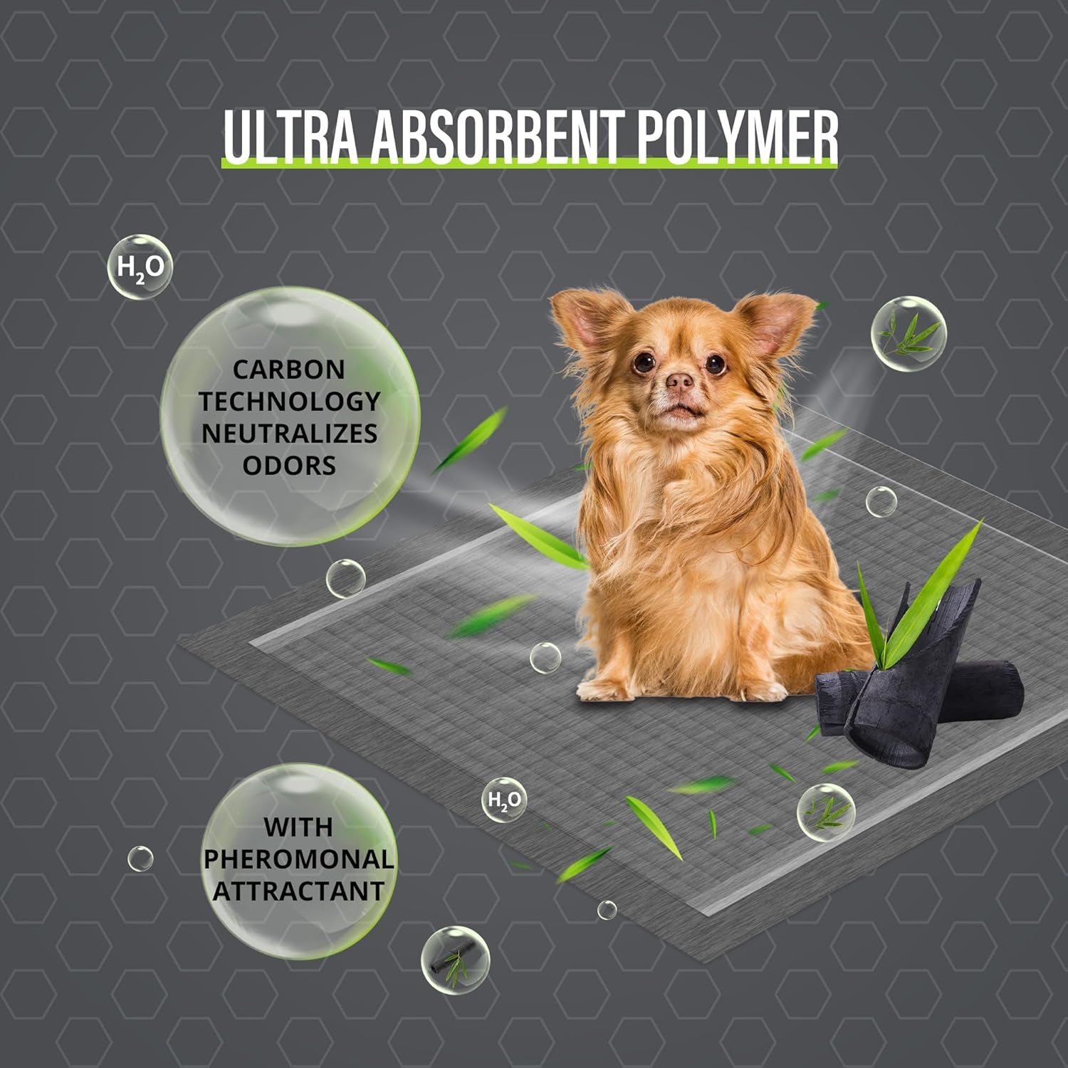 Dog Training Pads 丨 Carbon Absorb Eliminating Urine Odor Doggie Training Pads 丨 Premium Charcoal Dog Pee Pads (100 Count, 22X22 Inch),Gray